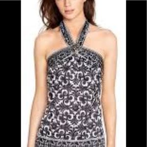 WHBM Silk Halter top with silver accent and tassel